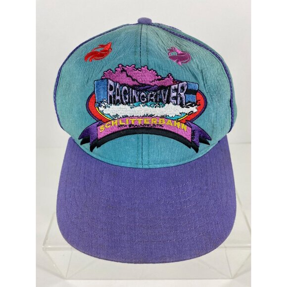 VTG Raging River Schlitterbahn Embroidered Velcro Dad Hat Teal/Purple OS F214 - Picture 1 of 7